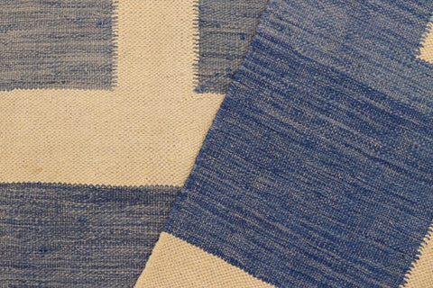 handmade Modern Kilim Blue Beige Hand-Woven RECTANGLE 100% WOOL area rug 5 x 6