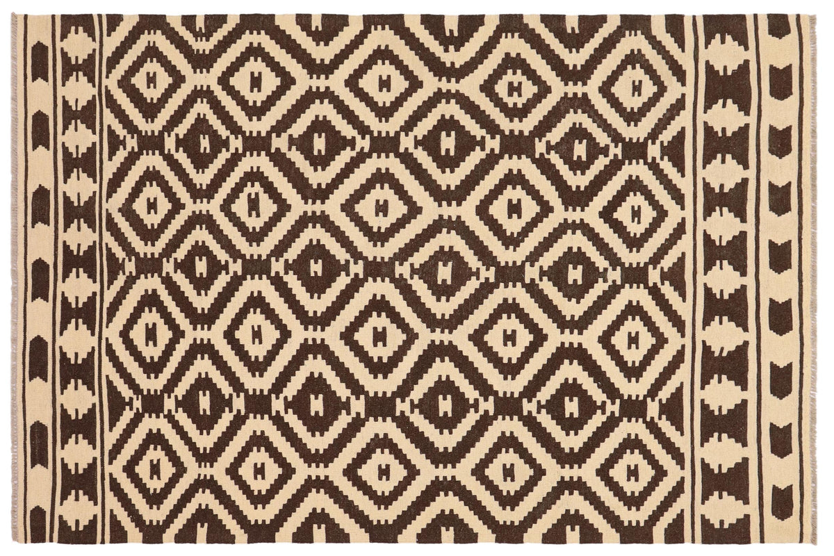 handmade Modern Kilim Beige Brown Hand-Woven RECTANGLE 100% WOOL area rug 5 x 7
