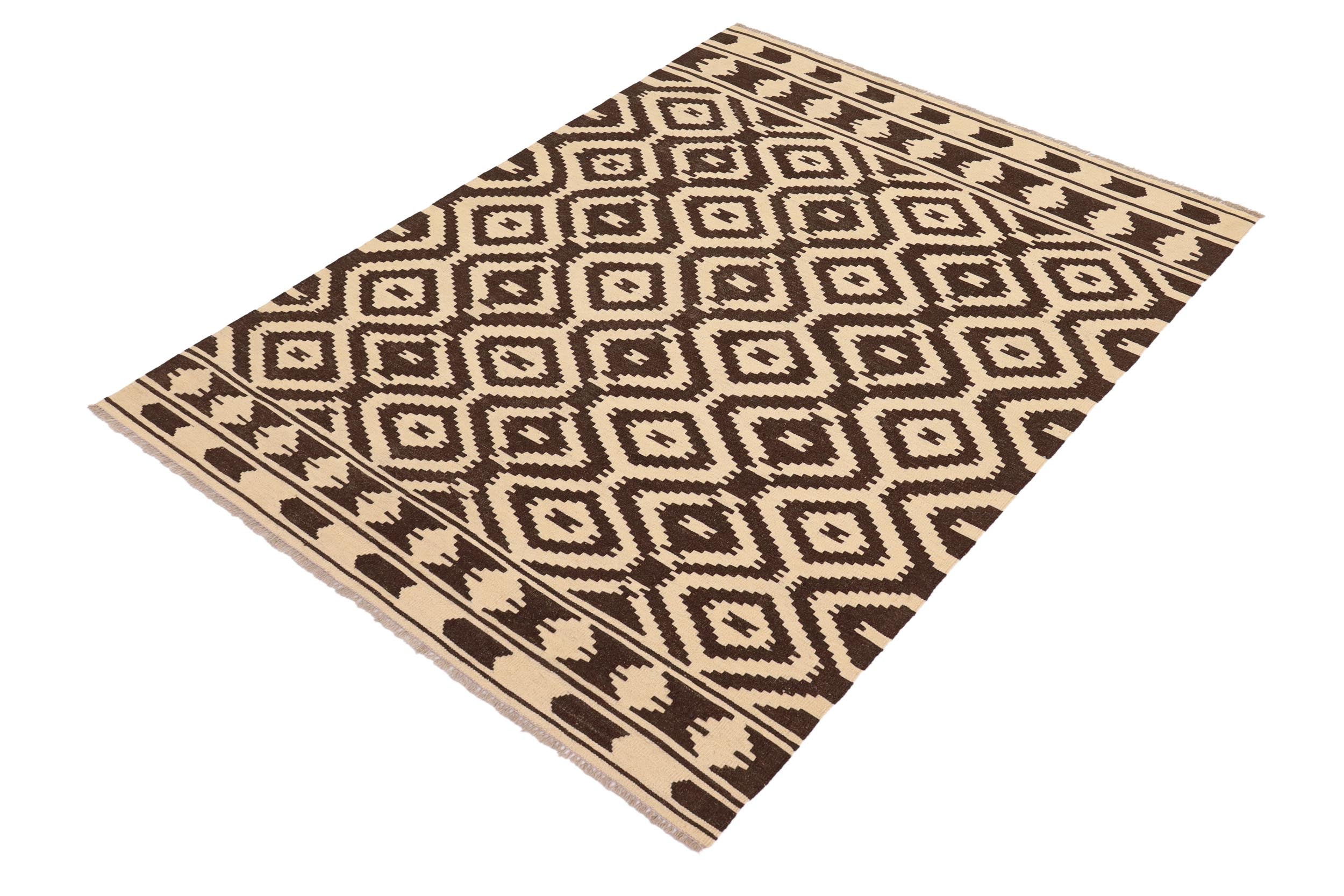 handmade Modern Kilim Beige Brown Hand-Woven RECTANGLE 100% WOOL area rug 5 x 7