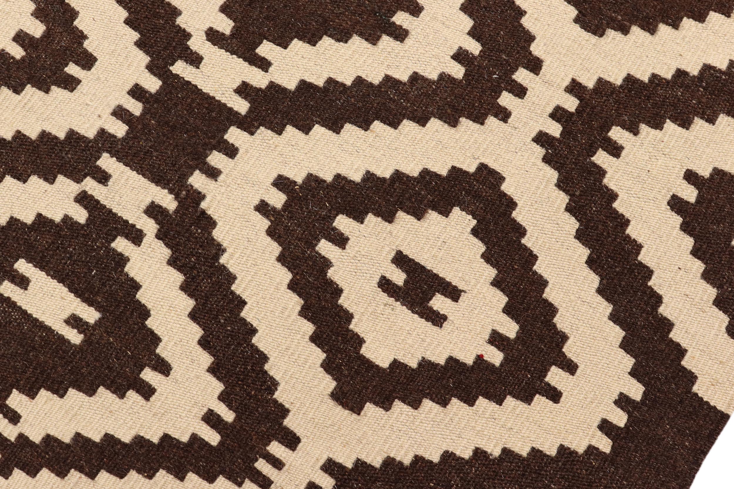 handmade Modern Kilim Beige Brown Hand-Woven RECTANGLE 100% WOOL area rug 5 x 7