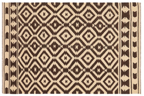 handmade Modern Kilim Beige Brown Hand-Woven RECTANGLE 100% WOOL area rug 5 x 7