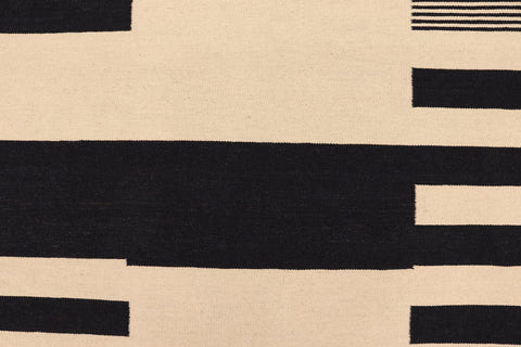 handmade Modern Kilim Beige Black Hand-Woven RECTANGLE 100% WOOL area rug 7 x 10
