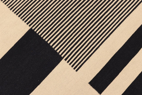 handmade Modern Kilim Beige Black Hand-Woven RECTANGLE 100% WOOL area rug 7 x 10