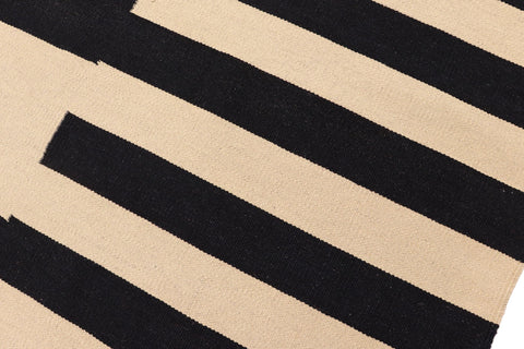 handmade Modern Kilim Beige Black Hand-Woven RECTANGLE 100% WOOL area rug 7 x 10