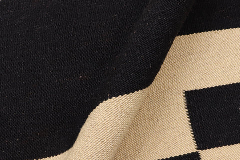 handmade Modern Kilim Beige Black Hand-Woven RECTANGLE 100% WOOL area rug 7 x 10