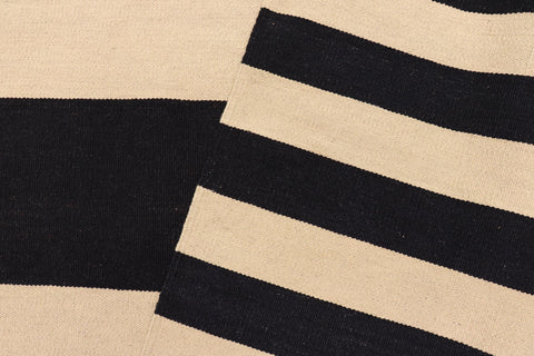handmade Modern Kilim Beige Black Hand-Woven RECTANGLE 100% WOOL area rug 7 x 10