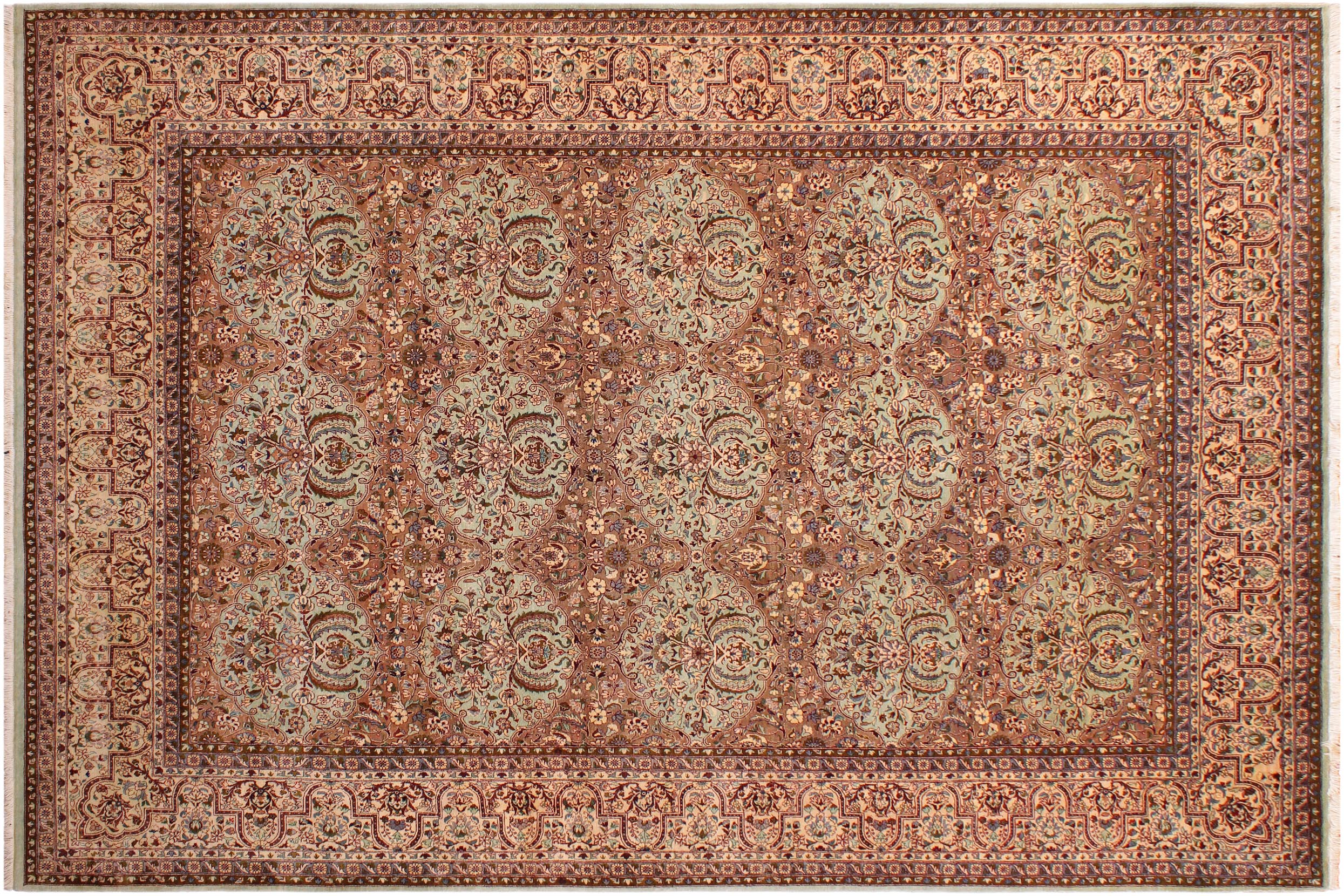 handmade Transitional Usman Lt. Green Tan Hand Knotted RECTANGLE 100% WOOL area rug 9x12