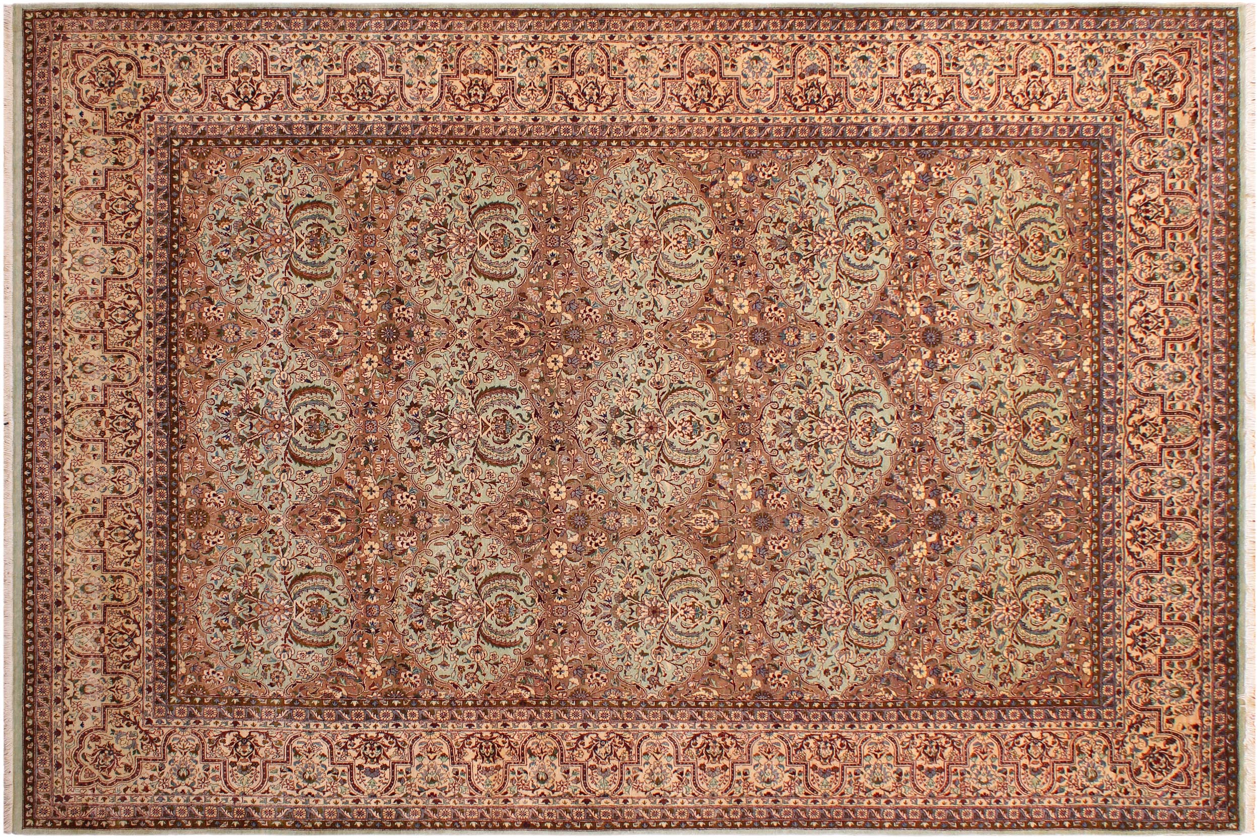 handmade Transitional Usman Lt. Green Tan Hand Knotted RECTANGLE 100% WOOL area rug 9 x 12