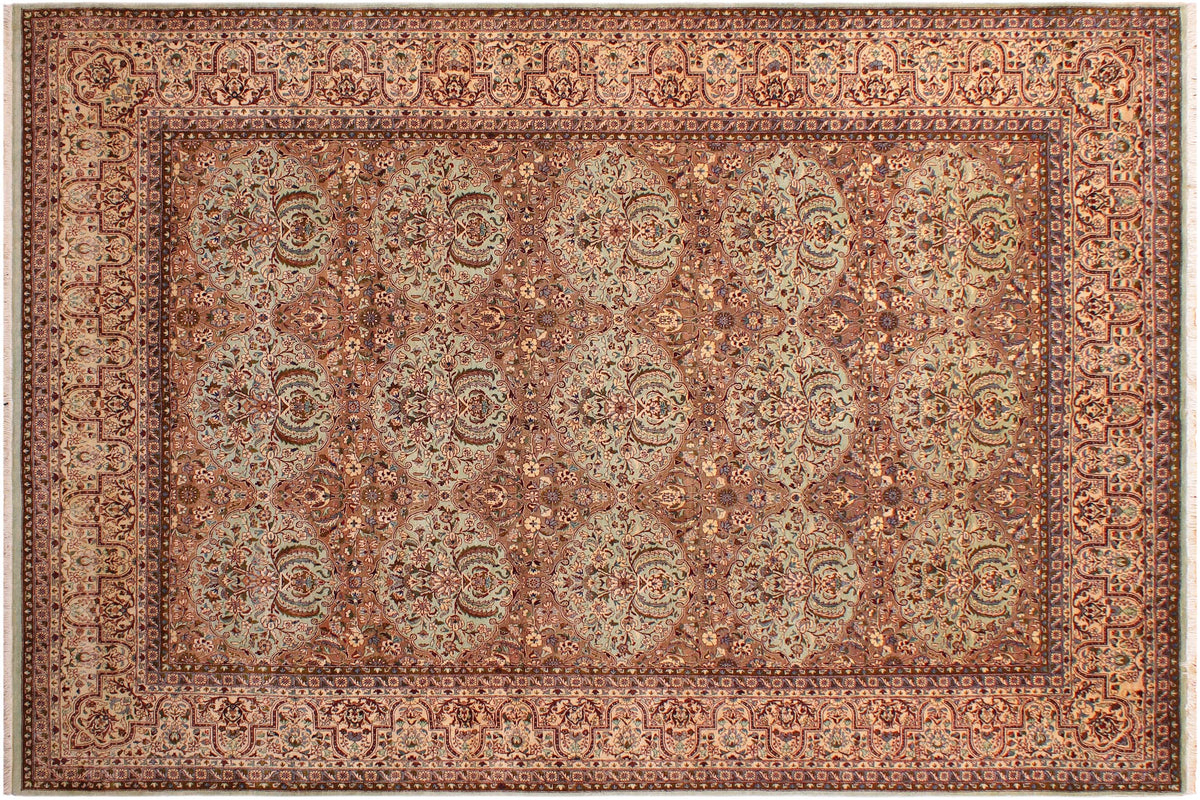 handmade Transitional Usman Lt. Green Tan Hand Knotted RECTANGLE 100% WOOL area rug 9 x 12