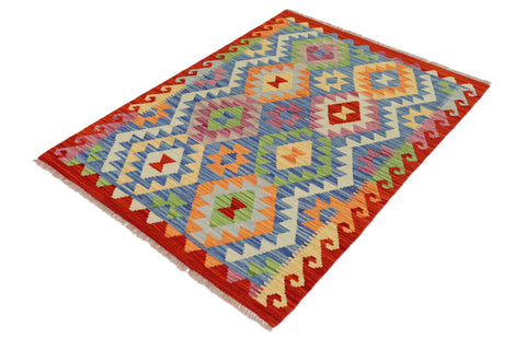 handmade Geometric Kilim Blue Rust Hand-Woven RECTANGLE 100% WOOL area rug 3 x 4