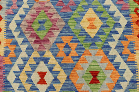 handmade Geometric Kilim Blue Rust Hand-Woven RECTANGLE 100% WOOL area rug 3 x 4