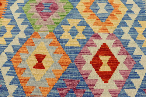 handmade Geometric Kilim Blue Rust Hand-Woven RECTANGLE 100% WOOL area rug 3 x 4