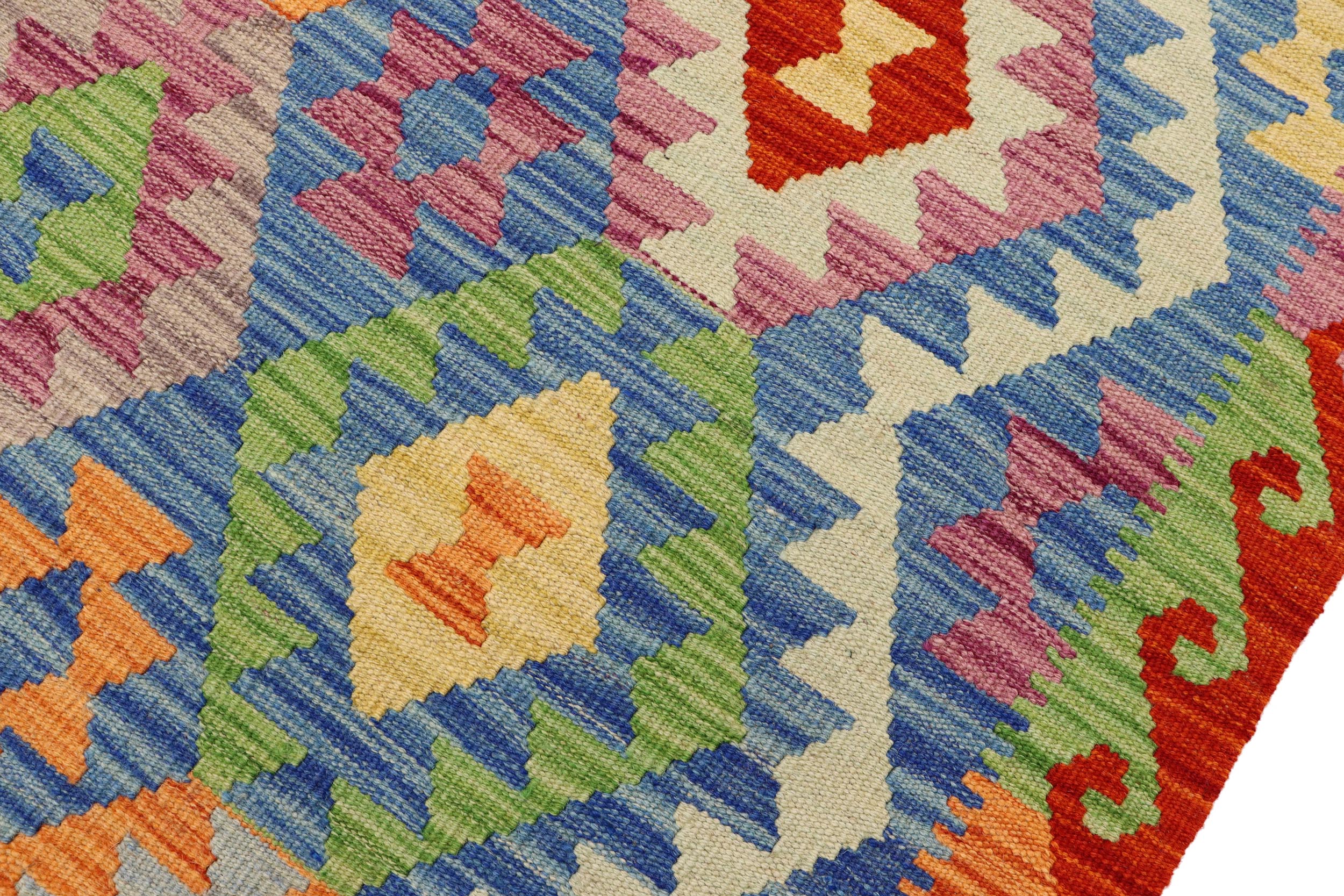 handmade Geometric Kilim Blue Rust Hand-Woven RECTANGLE 100% WOOL area rug 3 x 4