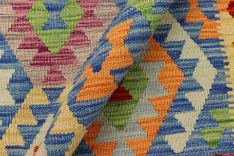 handmade Geometric Kilim Blue Rust Hand-Woven RECTANGLE 100% WOOL area rug 3 x 4