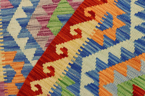 handmade Geometric Kilim Blue Rust Hand-Woven RECTANGLE 100% WOOL area rug 3 x 4