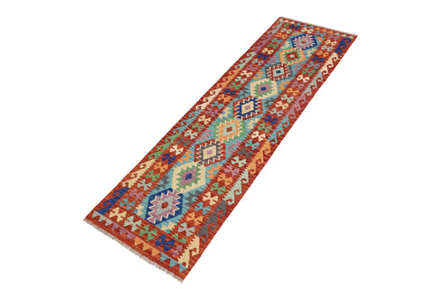 handmade Geometric Kilim Blue Rust Hand-Woven RUNNER 100% WOOL area rug 3' x 10'