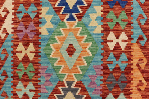 handmade Geometric Kilim Blue Rust Hand-Woven RUNNER 100% WOOL area rug 3' x 10'