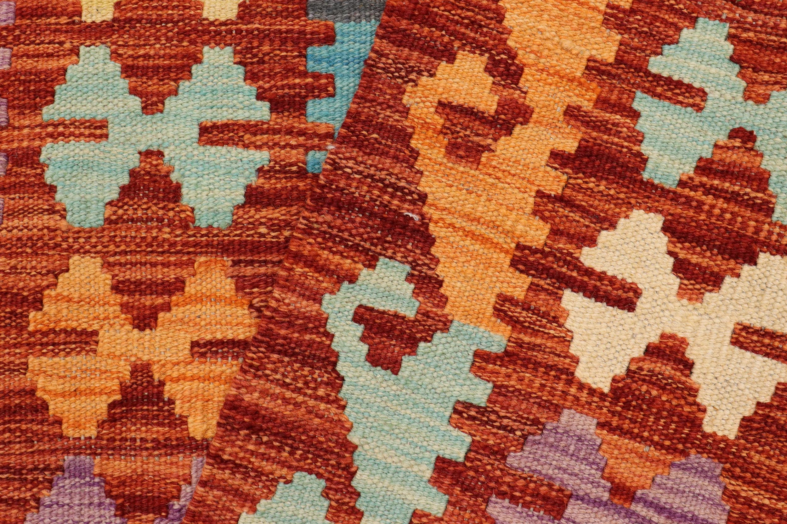 handmade Geometric Kilim Blue Rust Hand-Woven RUNNER 100% WOOL area rug 3' x 10'