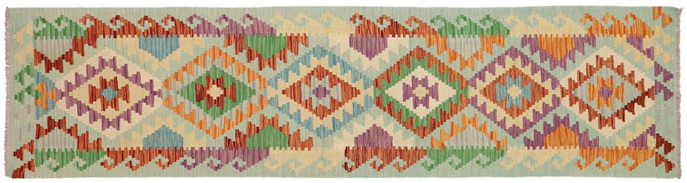 Flat Weave Kilim Antique Navaho Vintage handmade Geometric Kilim Blue Rust Hand-Woven Runner 100% Wool Area Rug 3x9 