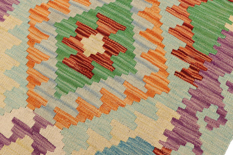 handmade Geometric Kilim Blue Rust Hand-Woven RUNNER 100% WOOL area rug 3' x 9'