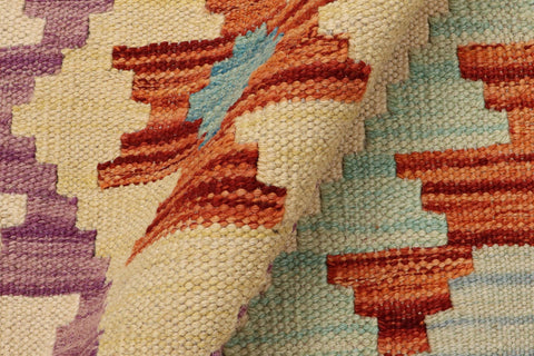 handmade Geometric Kilim Blue Rust Hand-Woven RUNNER 100% WOOL area rug 3' x 9'