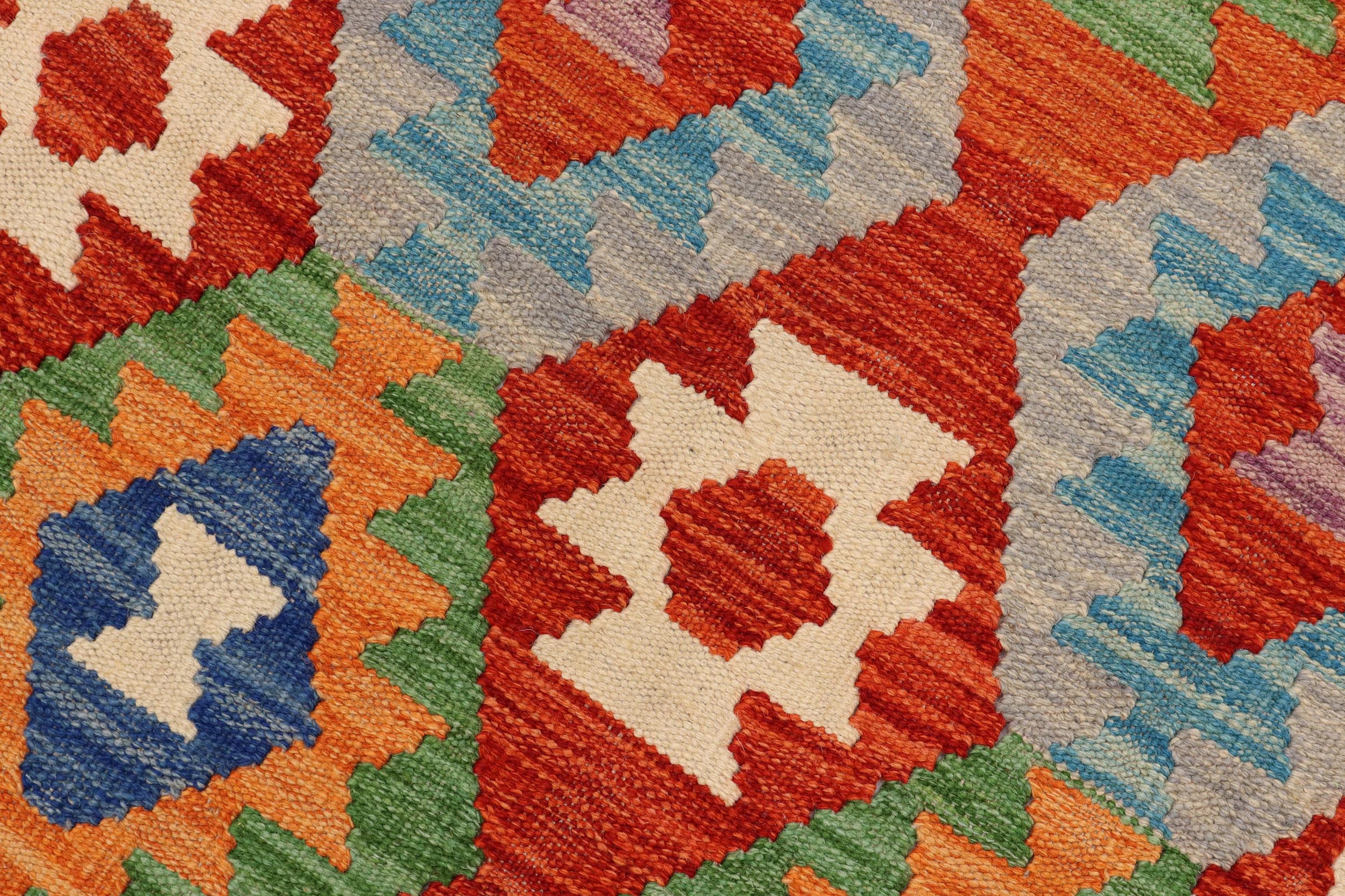 handmade Geometric Kilim Rust Blue Hand-Woven RECTANGLE 100% WOOL area rug 5 x 7