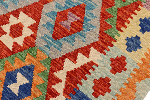 handmade Geometric Kilim Rust Blue Hand-Woven RECTANGLE 100% WOOL area rug 5 x 7