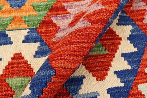 handmade Geometric Kilim Rust Blue Hand-Woven RECTANGLE 100% WOOL area rug 5 x 7