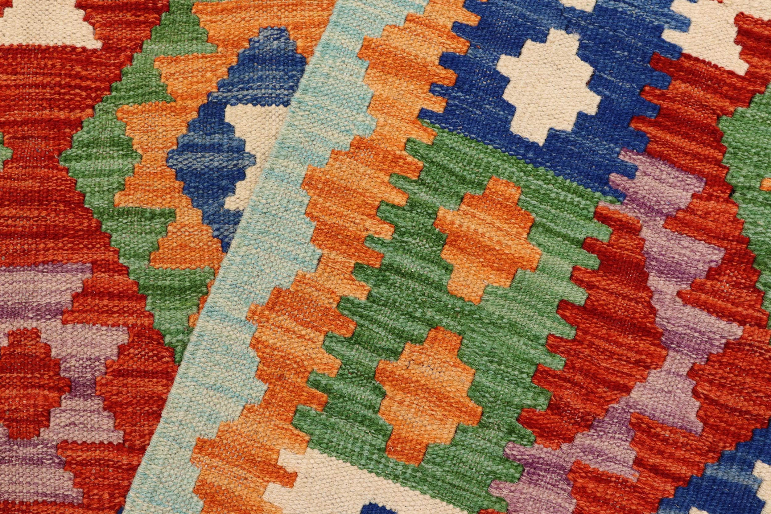 handmade Geometric Kilim Rust Blue Hand-Woven RECTANGLE 100% WOOL area rug 5 x 7