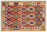 Flat Weave Kilim, Antique, Navaho, Vintage, Handmade, Geometric Kilim Rust Blue Hand-Woven Rectangle 100% Wool Area Rug 5 x 7