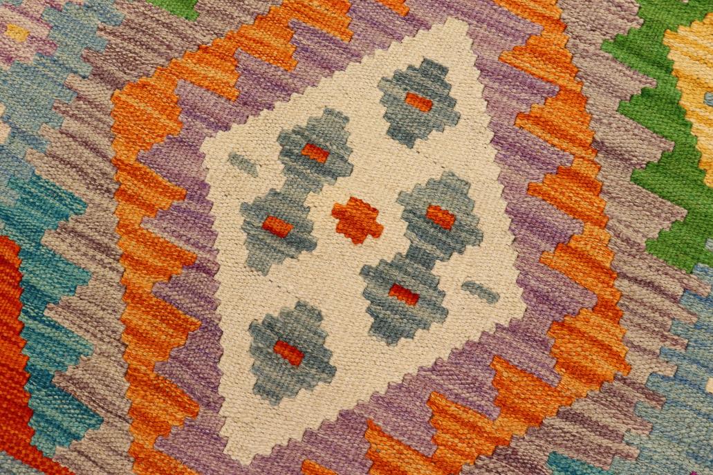 Flat Weave Kilim Antique Navaho Vintage handmade Geometric Kilim Orange Blue Hand-Woven Runner 100% Wool Area Rug 3x7 