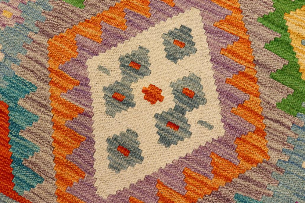 Flat Weave Kilim Antique Navaho Vintage handmade Geometric Kilim Orange Blue Hand-Woven Runner 100% Wool Area Rug 3x7 