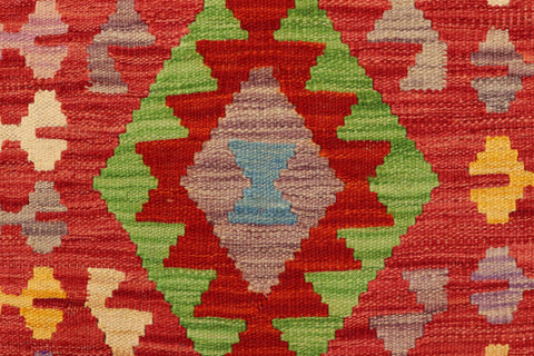 handmade Geometric Kilim Rust Red Hand-Woven RUNNER 100% WOOL area rug 3' x 7'