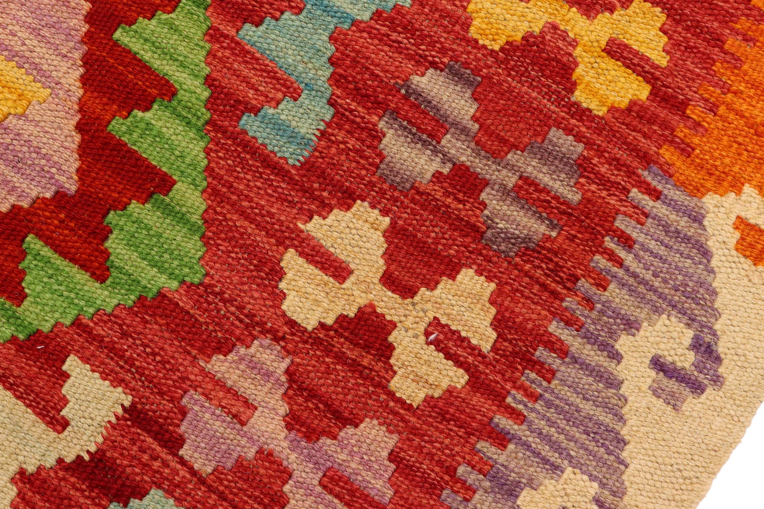 handmade Geometric Kilim Rust Red Hand-Woven RUNNER 100% WOOL area rug 3' x 7'