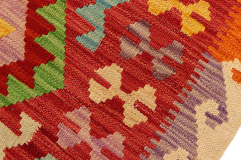 handmade Geometric Kilim Rust Red Hand-Woven RUNNER 100% WOOL area rug 3' x 7'