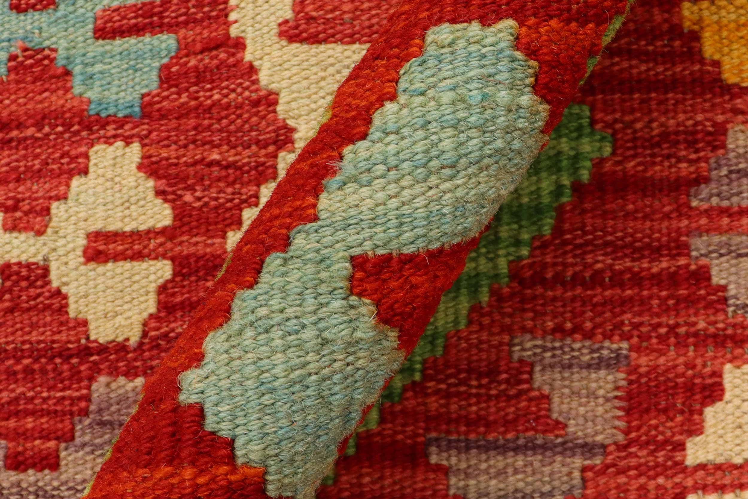 handmade Geometric Kilim Rust Red Hand-Woven RUNNER 100% WOOL area rug 3' x 7'