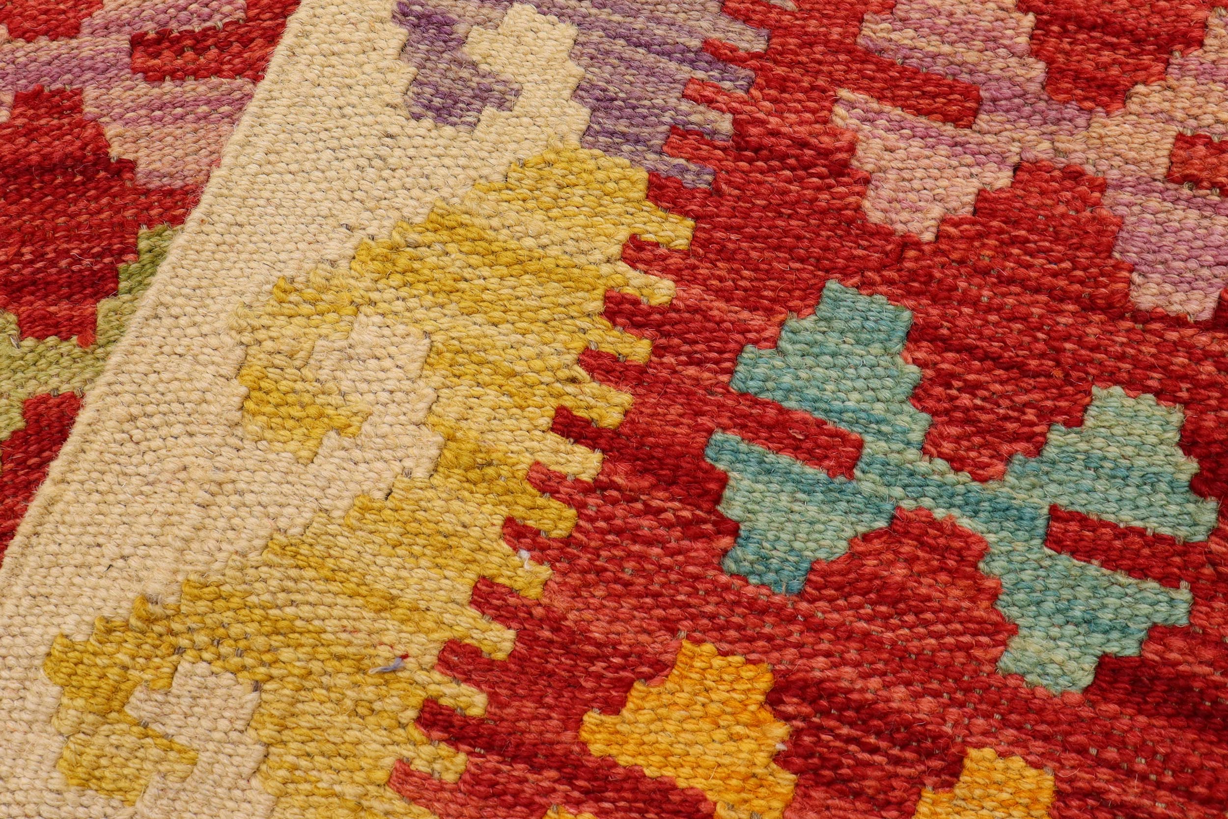 handmade Geometric Kilim Rust Red Hand-Woven RUNNER 100% WOOL area rug 3' x 7'