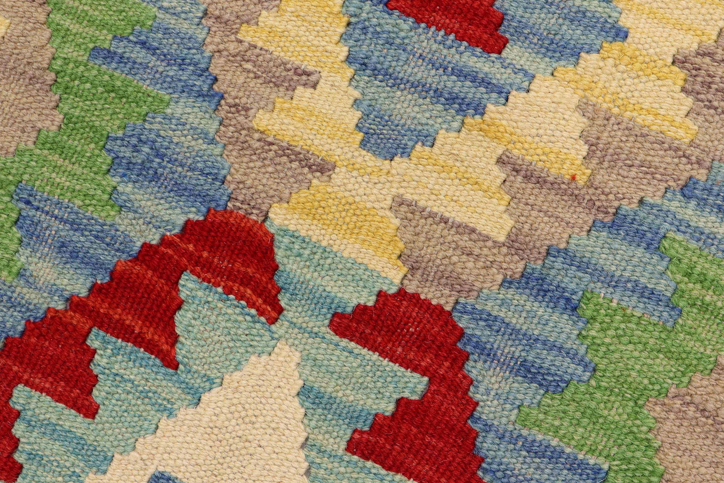 handmade Geometric Kilim Blue Red Hand-Woven RUNNER 100% WOOL area rug 3' x 6'