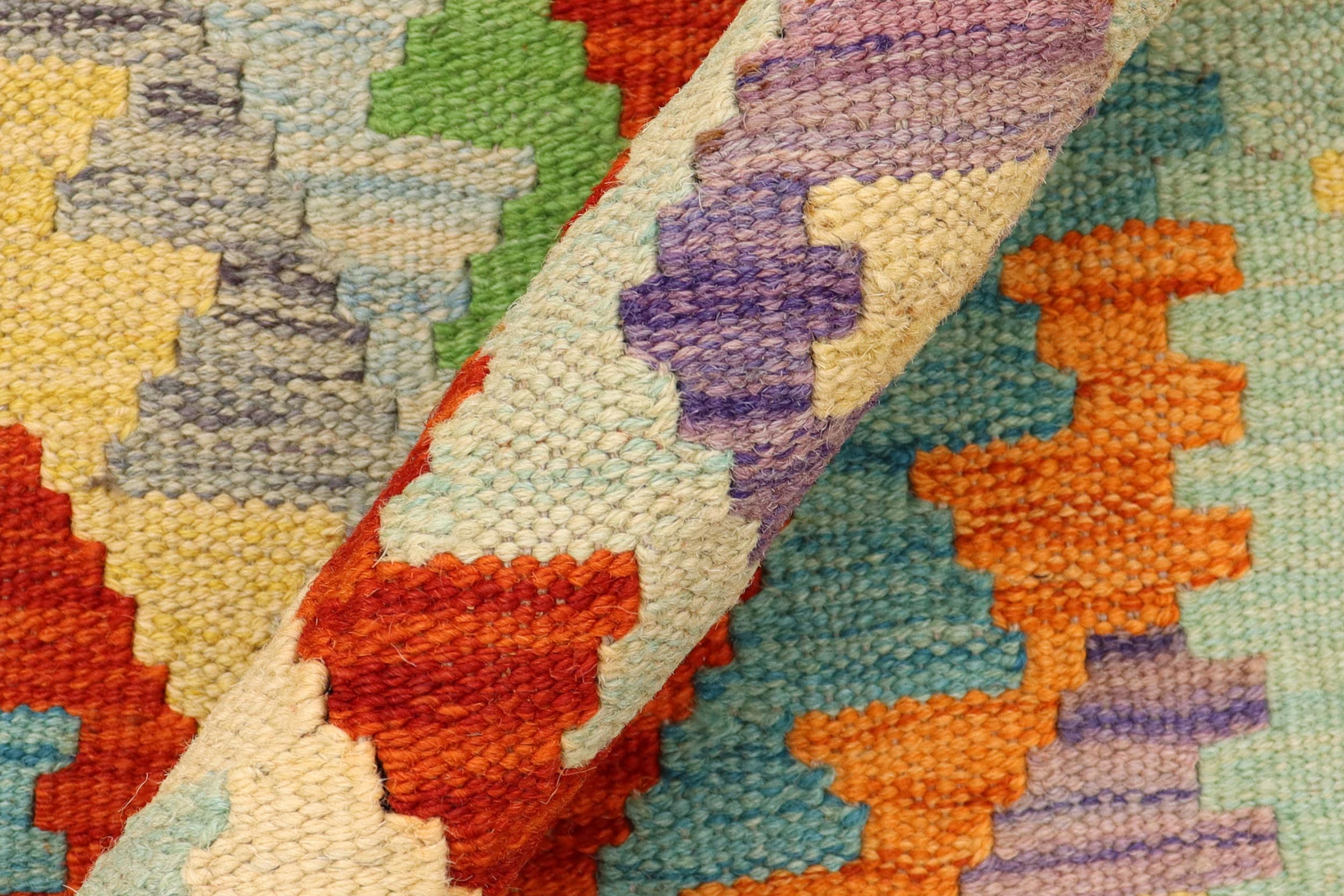 handmade Geometric Kilim Rust Blue Hand-Woven RUNNER 100% WOOL area rug 3 x 10