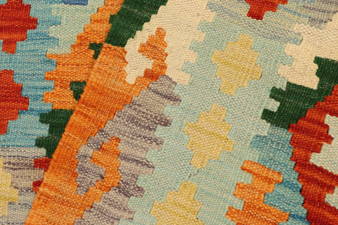 handmade Geometric Kilim Rust Blue Hand-Woven RUNNER 100% WOOL area rug 3 x 10