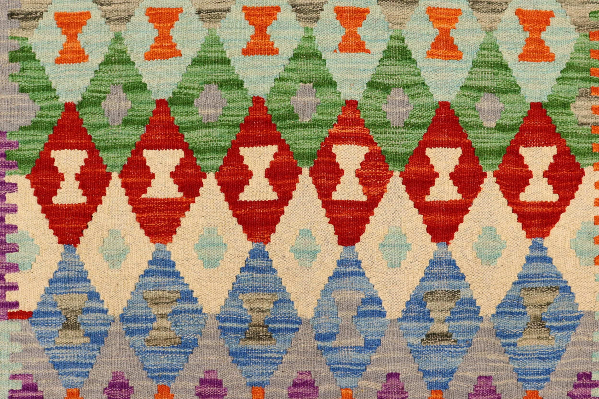 handmade Modern Kilim Blue Rust Hand-Woven RUNNER 100% WOOL area rug 3x10