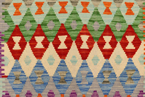 handmade Modern Kilim Blue Rust Hand-Woven RUNNER 100% WOOL area rug 3x10