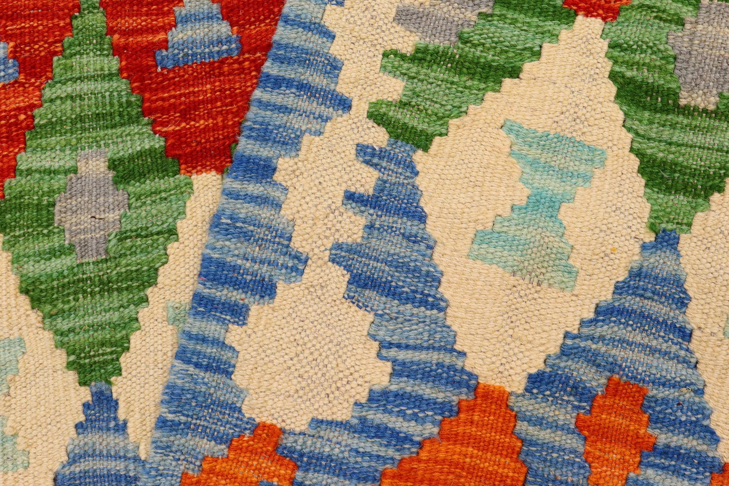 handmade Modern Kilim Blue Rust Hand-Woven RUNNER 100% WOOL area rug 3x10