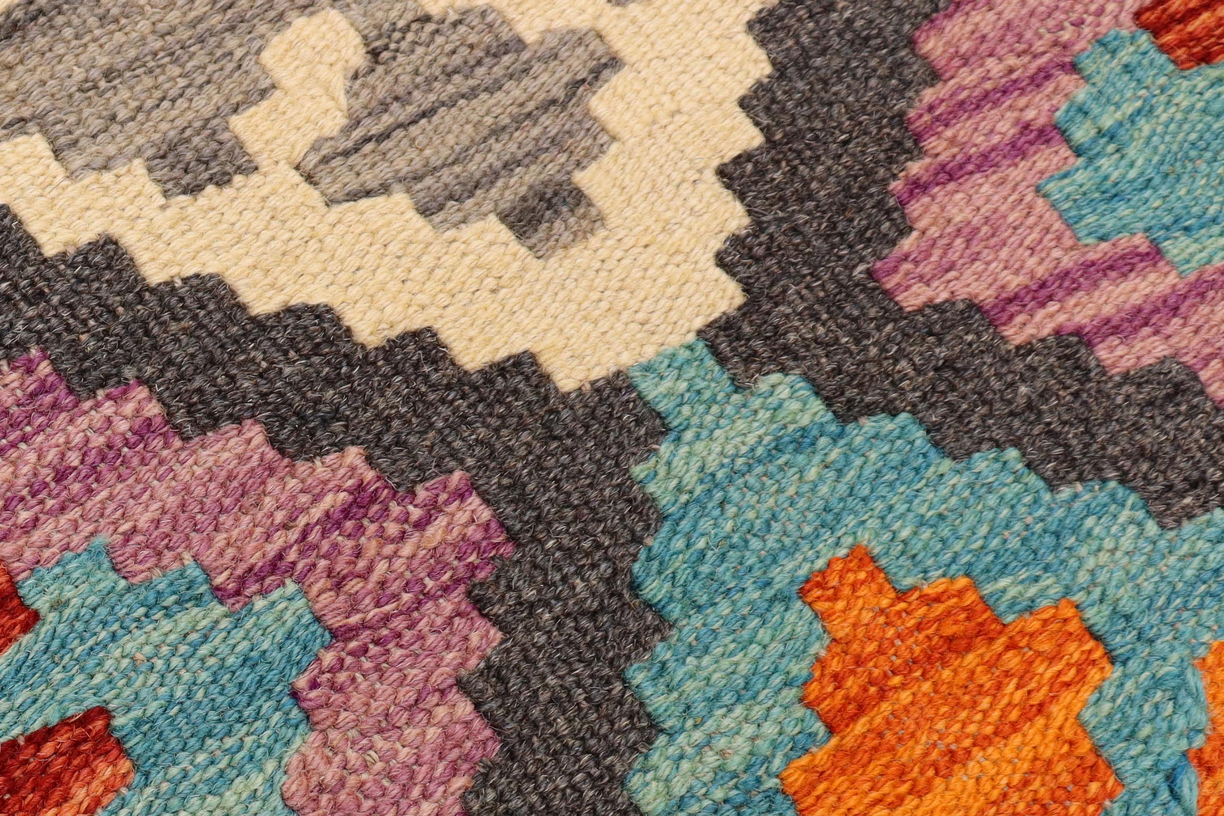 handmade Geometric Kilim Blue Rust Hand-Woven RUNNER 100% WOOL area rug 3' x 6'