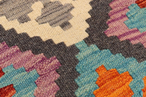 handmade Geometric Kilim Blue Rust Hand-Woven RUNNER 100% WOOL area rug 3' x 6'