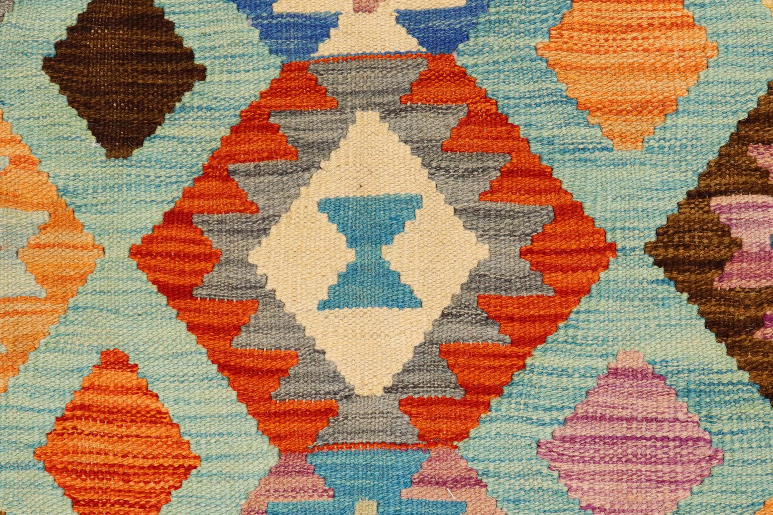 handmade Geometric Kilim Blue Rust Hand-Woven RECTANGLE 100% WOOL area rug 5x6