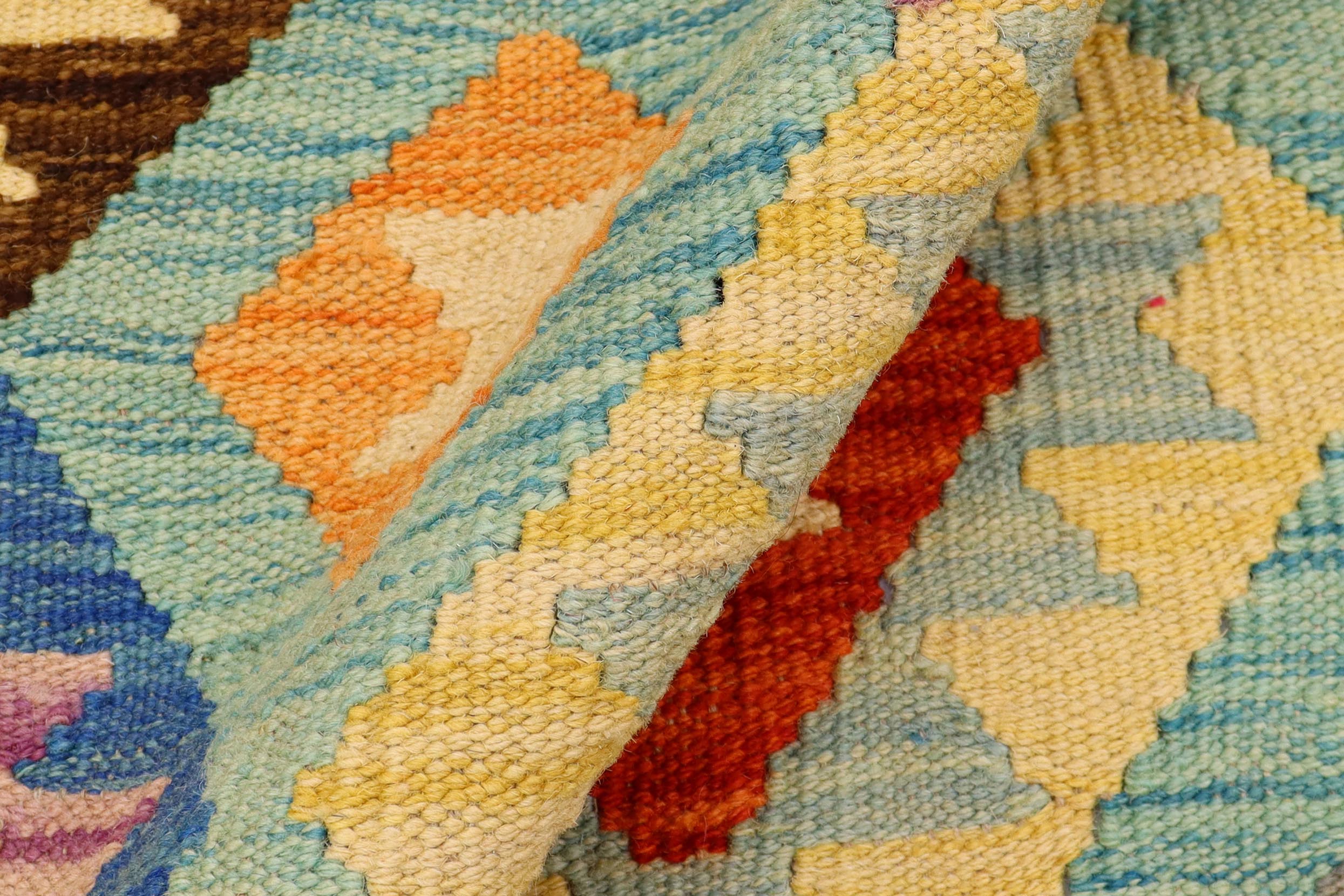 handmade Geometric Kilim Blue Rust Hand-Woven RECTANGLE 100% WOOL area rug 5x6