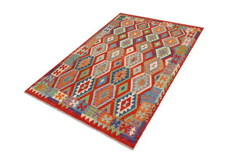 handmade Geometric Kilim Rust Blue Hand-Woven RECTANGLE 100% WOOL area rug 7 x 10