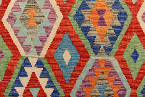 handmade Geometric Kilim Rust Blue Hand-Woven RECTANGLE 100% WOOL area rug 7 x 10