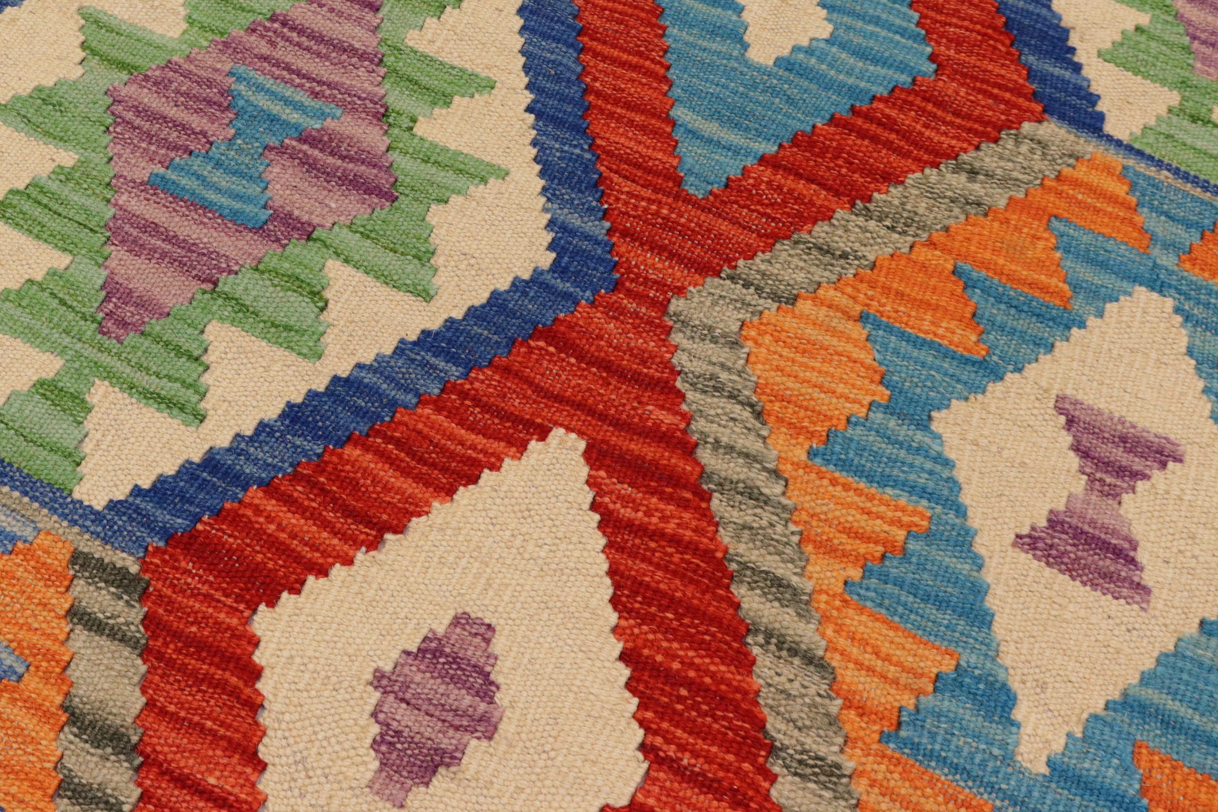handmade Geometric Kilim Rust Blue Hand-Woven RECTANGLE 100% WOOL area rug 7 x 10